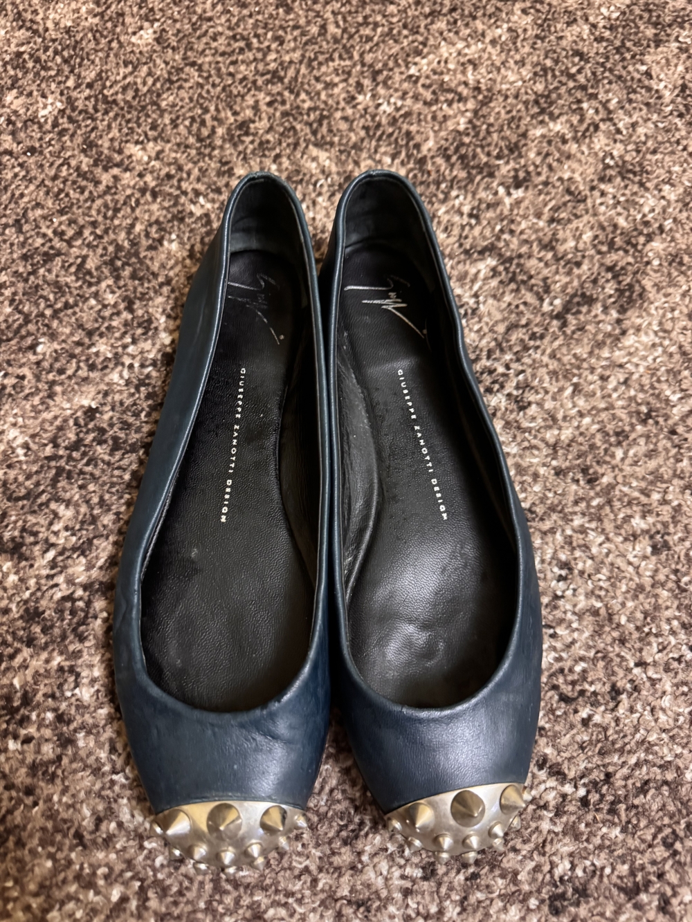 Giuseppe Zanotti GREEN Leather Ballet Flats with Gold Studded Toe